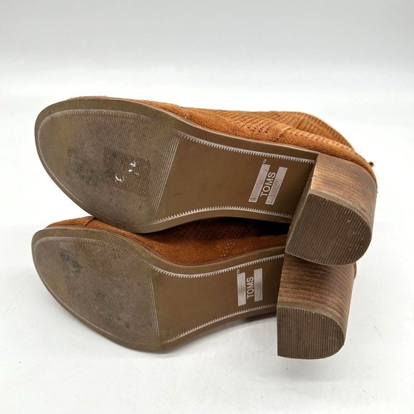 TOMS Ankle Boots Womens Lunata Brown Suede Leather Perforated Zip Booties 8.5 - Picture 7 of 9